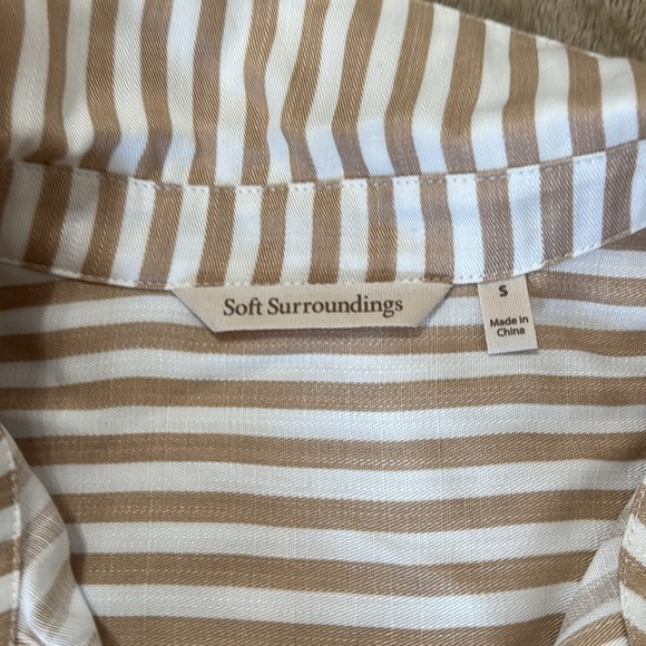 Soft Surroundings asymmetrical Beige Striped Button-Down Shirt - Picture 9 of 13